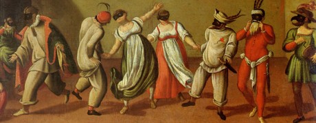 Maschere della Commedia dell'Arte in un dipinto di scuola veneta del XVI Secolo